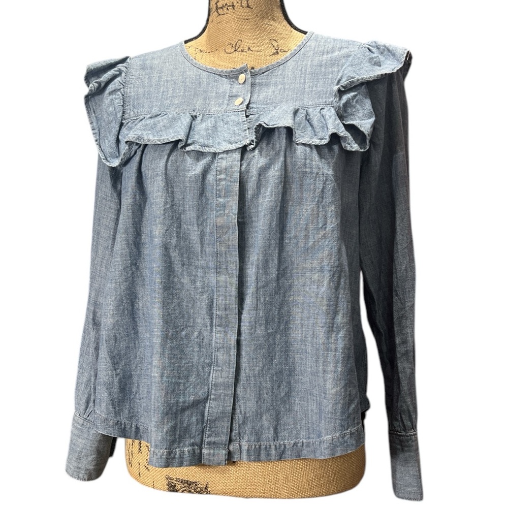 Madewell Blue Ruffle Yoke Button-Down Shirt